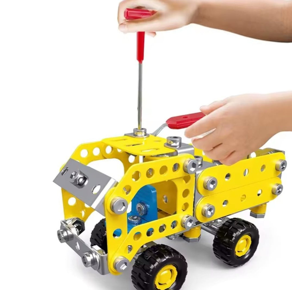 7-in-1 Metal Building Blocks Kit (Yellow) – Construction Vehicle STEM Set