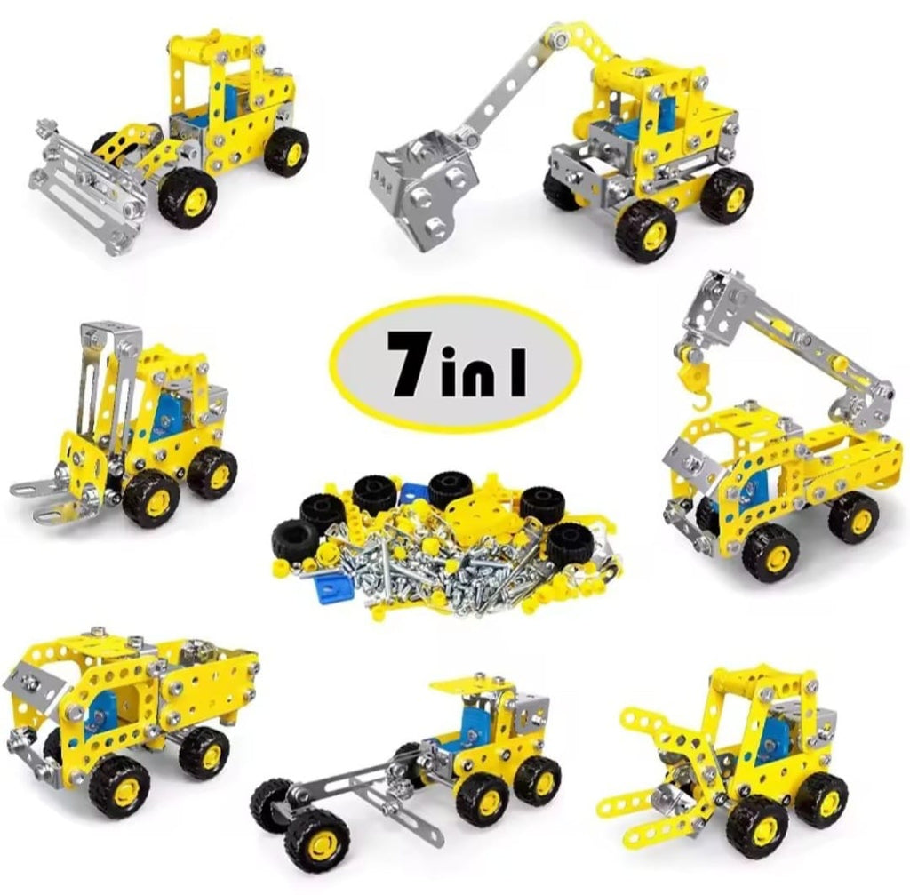 7-in-1 Metal Building Blocks Kit (Yellow) – Construction Vehicle STEM Set