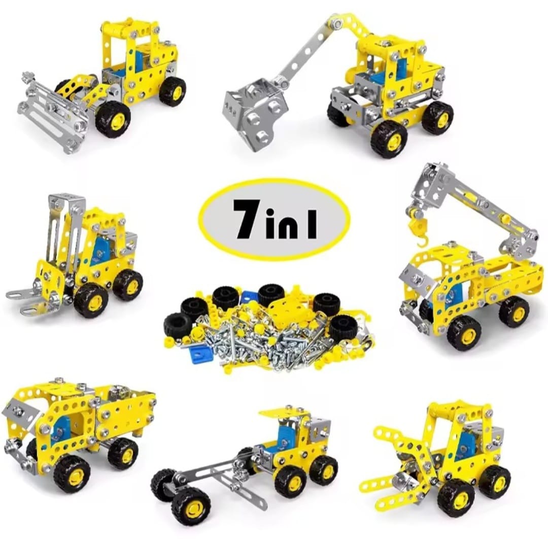7-in-1 Metal Building Blocks Kit (Yellow) – Construction Vehicle STEM Set