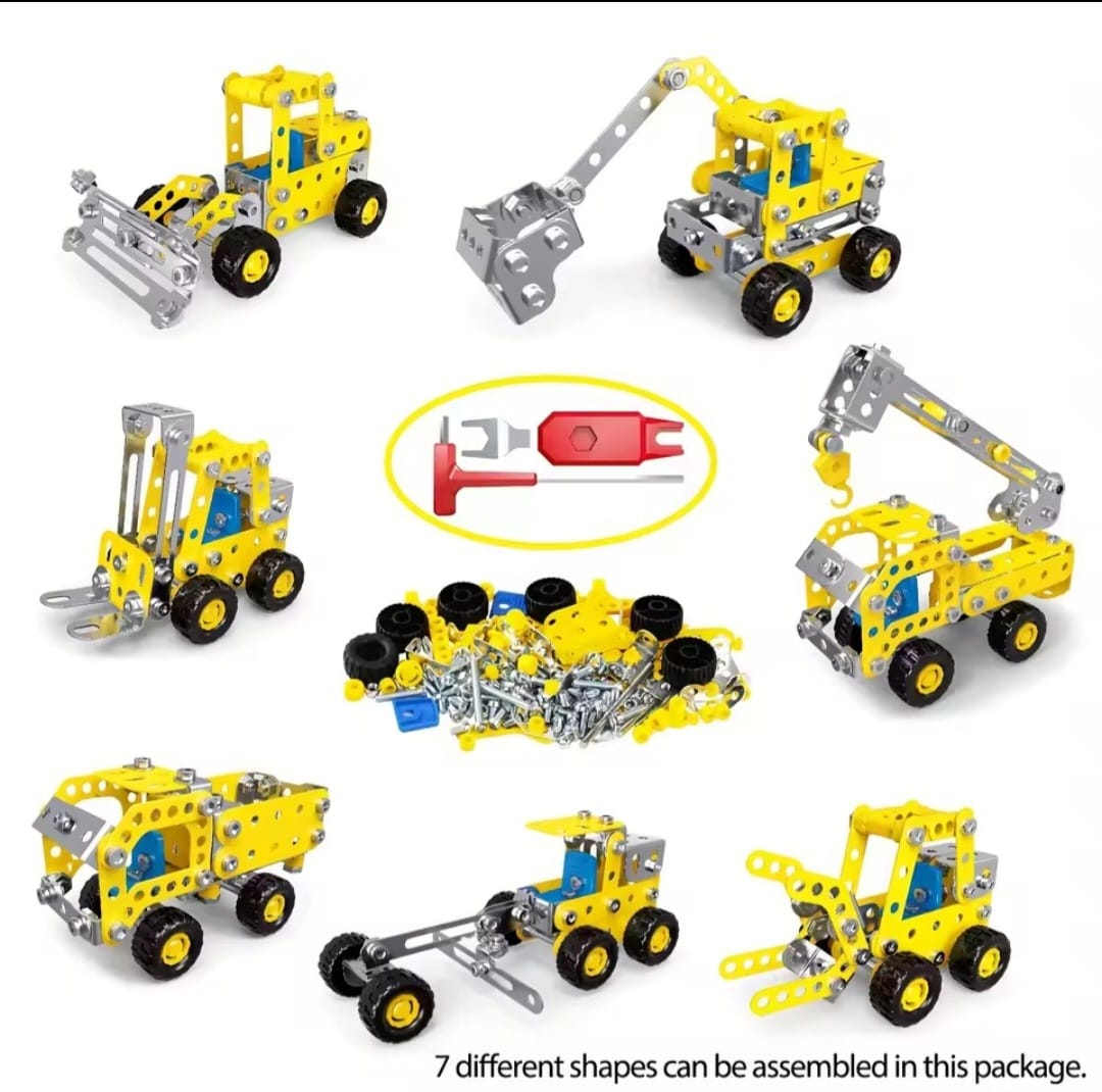7-in-1 Metal Building Blocks Kit (Yellow) – Construction Vehicle STEM Set