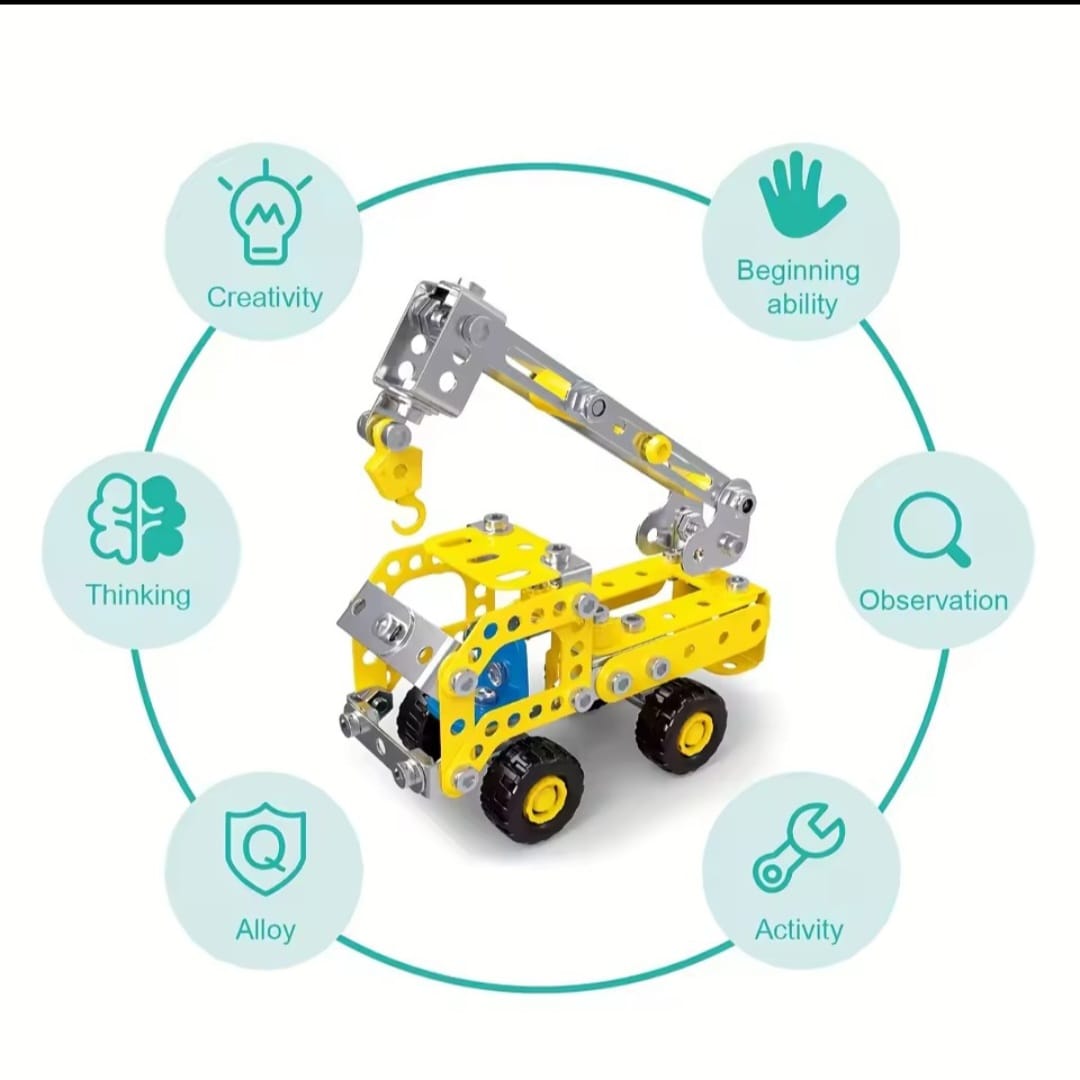 7-in-1 Metal Building Blocks Kit (Yellow) – Construction Vehicle STEM Set