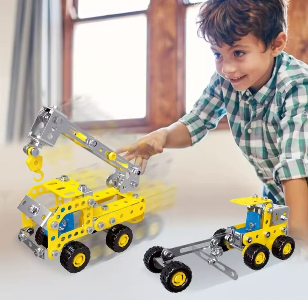 7-in-1 Metal Building Blocks Kit (Yellow) – Construction Vehicle STEM Set