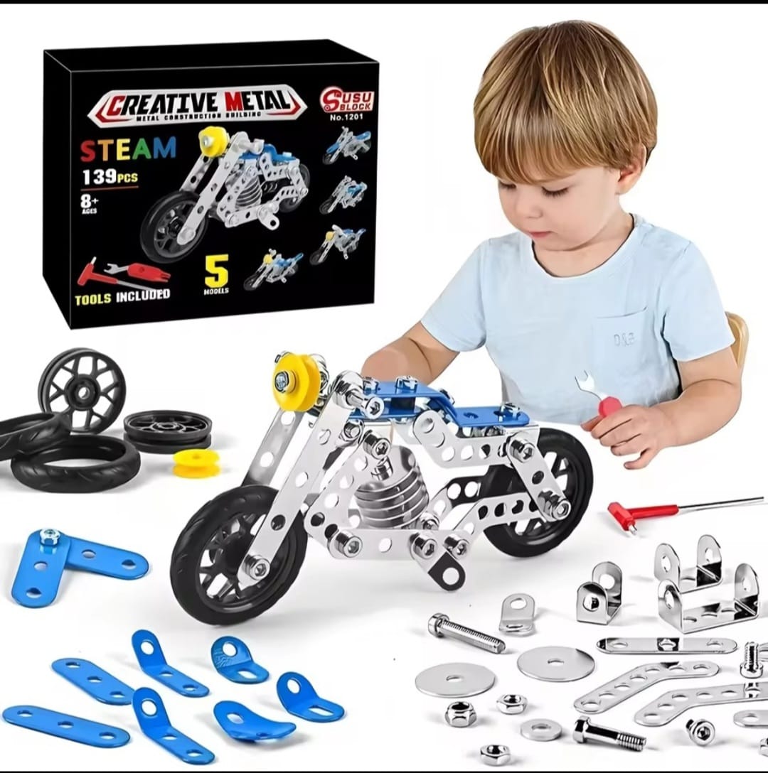 Erector Set Motorcycle – STEM Metal Building Construction Model Kit (5-in-1 Variable Motorbike)