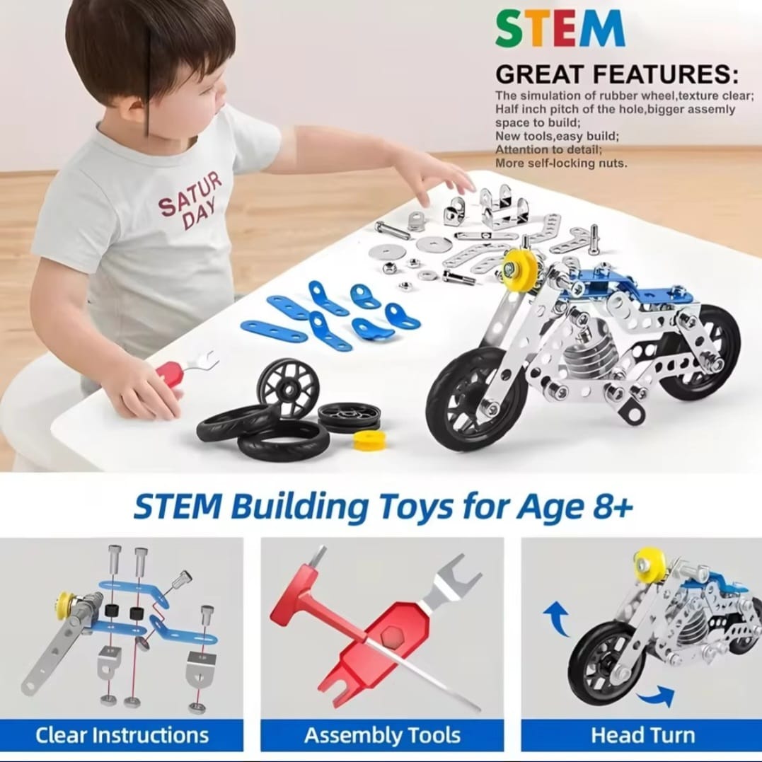 Erector Set Motorcycle – STEM Metal Building Construction Model Kit (5-in-1 Variable Motorbike)