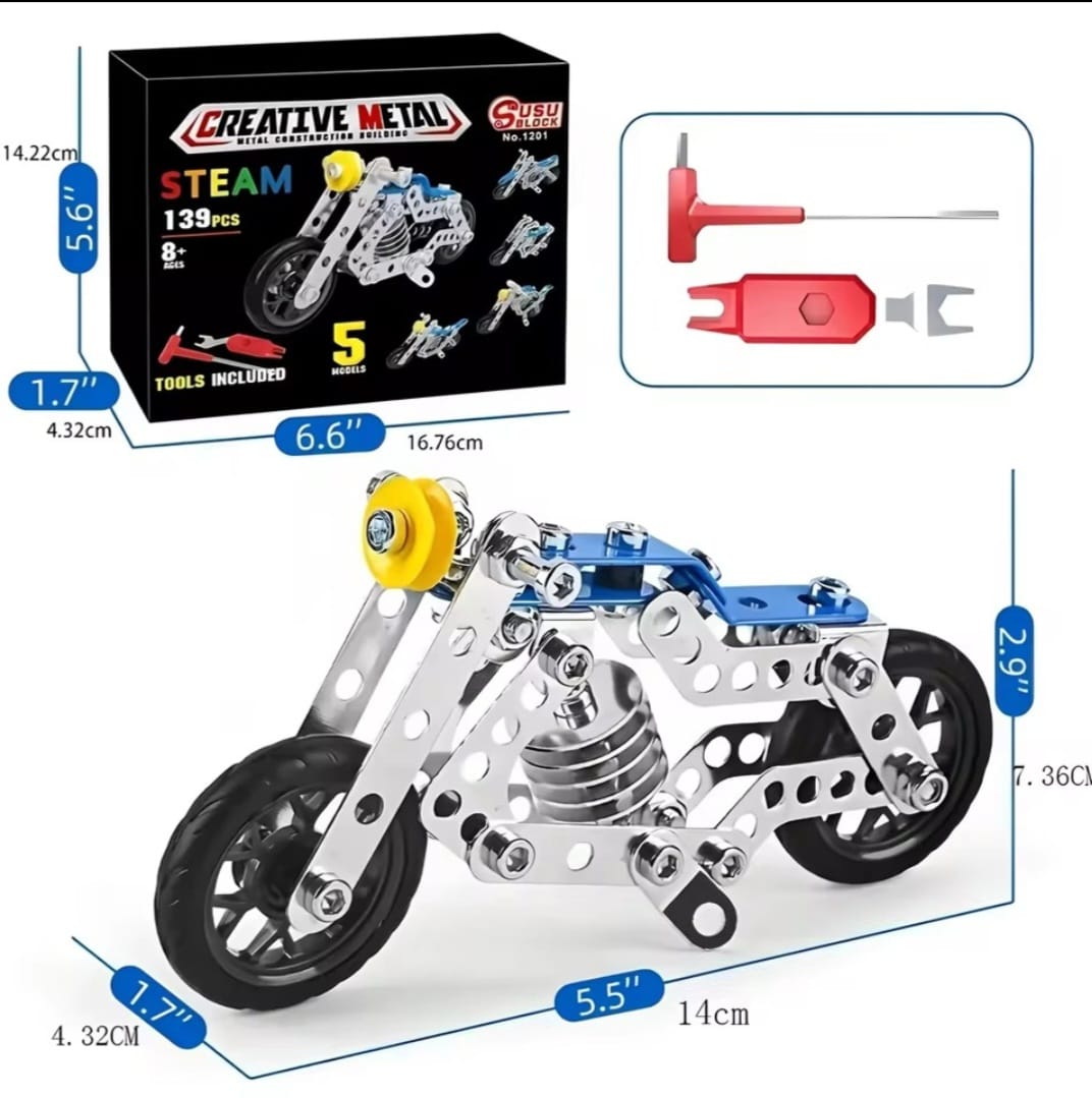 Erector Set Motorcycle – STEM Metal Building Construction Model Kit (5-in-1 Variable Motorbike)