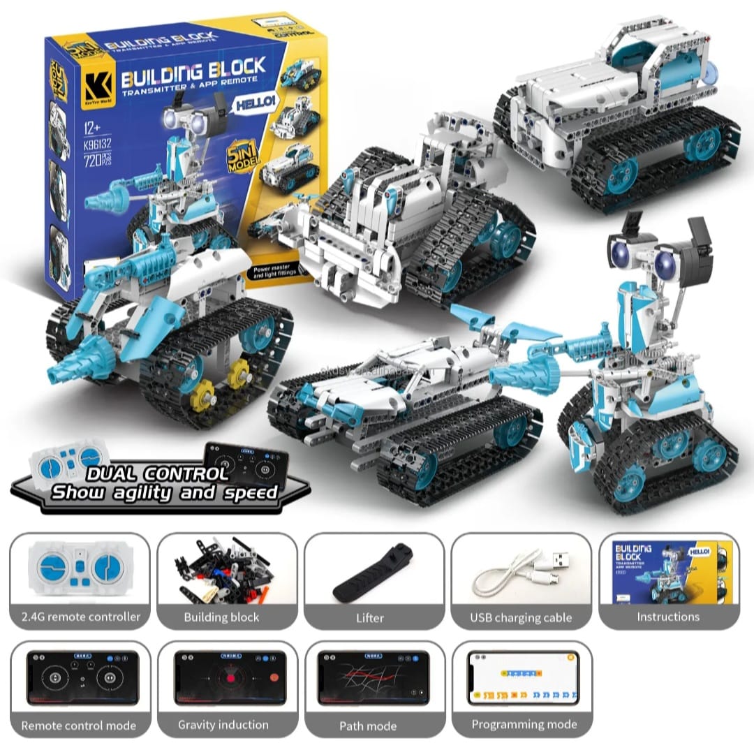 STEM Remote Control Robot Building Kit – 720 PCS | 5-in-1 Models | APP + Remote Control