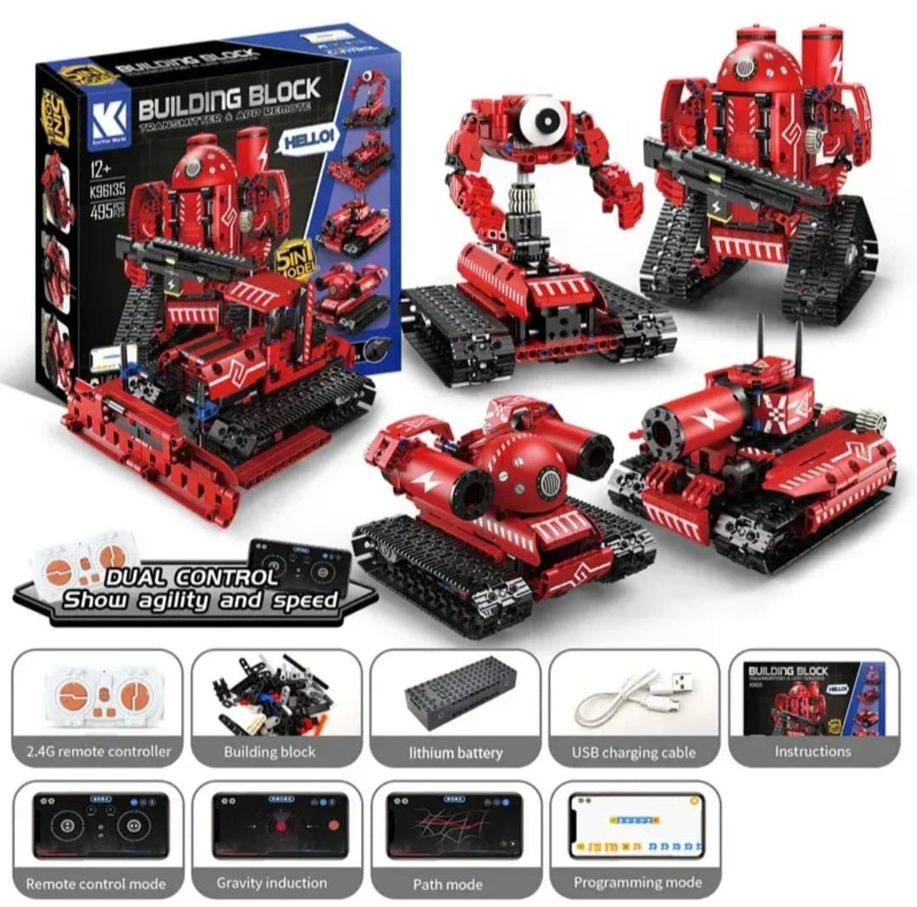 5-in-1 STEM Robot Building Kit – APP & Remote Control | 495 PCS (K96135)